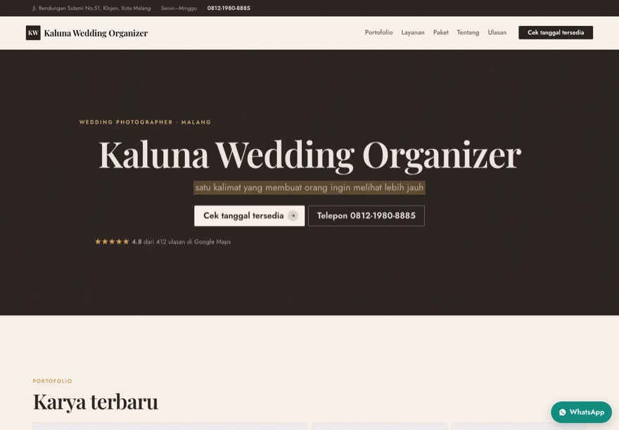 Contoh halaman wedding organizer