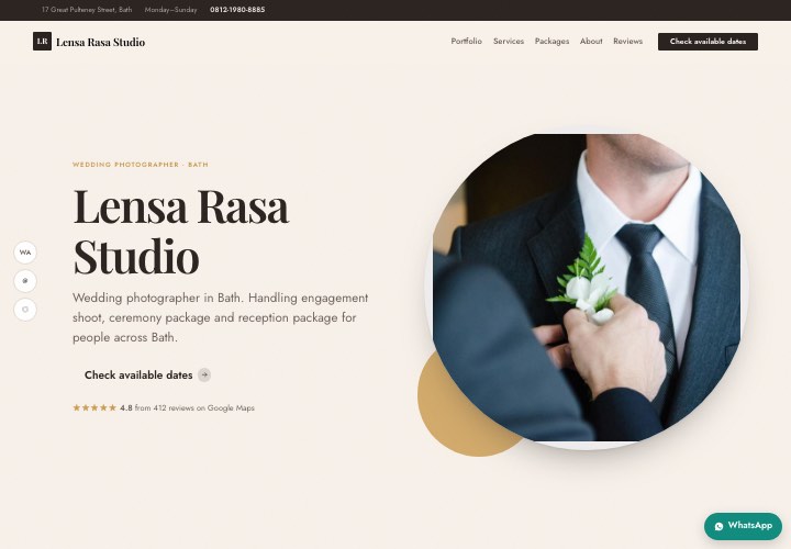 Example page for Lensa Rasa Studio using the Person up front design