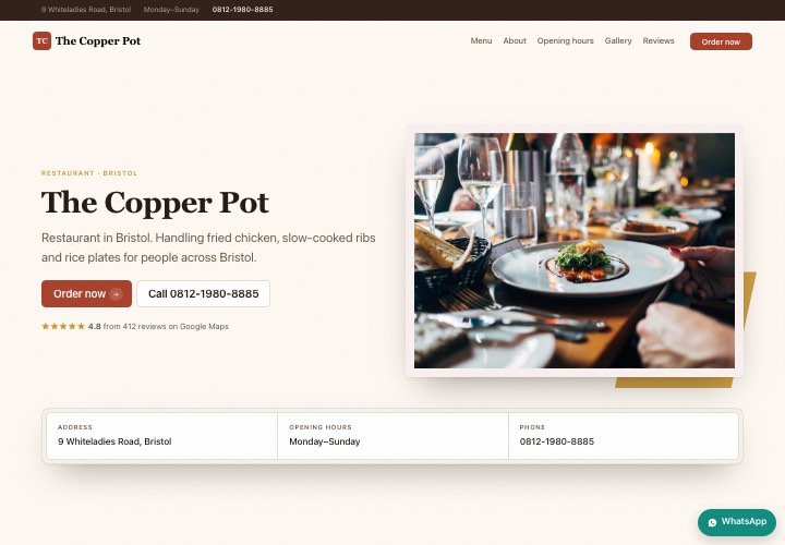 Example page for The Copper Pot using the Price first design
