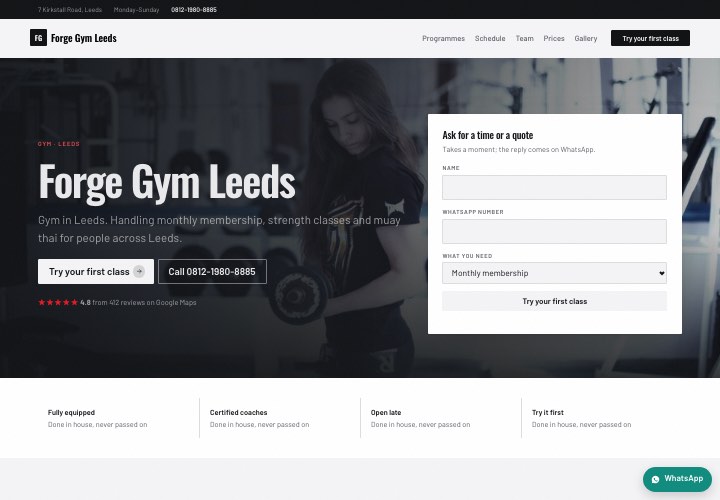 Example page for Forge Gym Leeds using the Form in the hero design