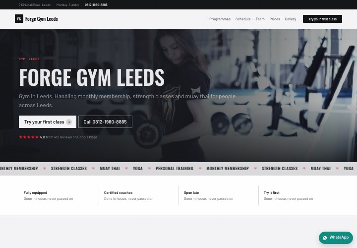 Example page for Forge Gym Leeds using the Dark stage design
