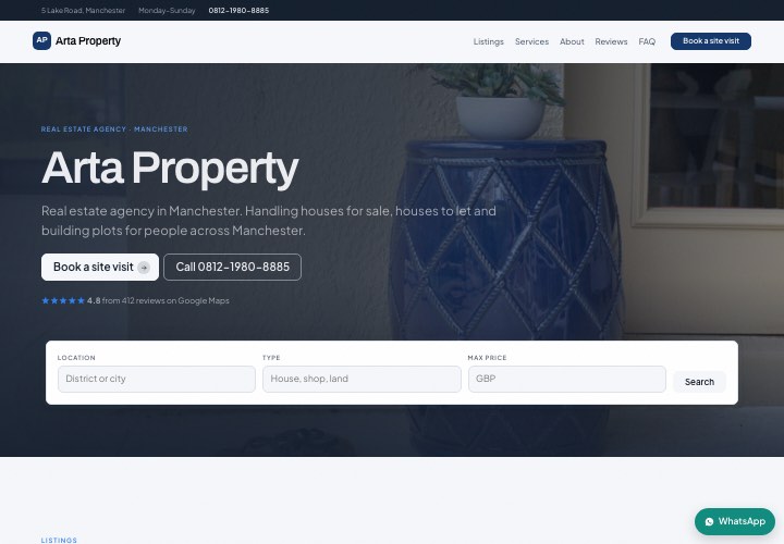 Example page for Arta Property using the Searchable listings design