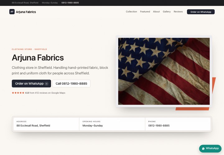 Example page for Arjuna Fabrics using the Tidy shop design