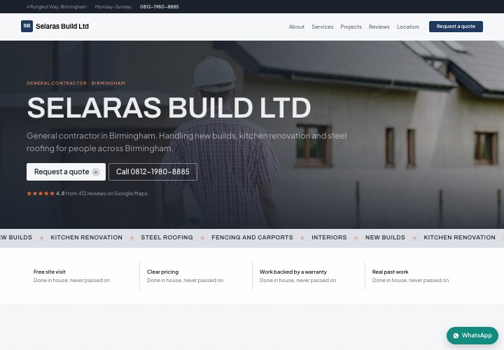 Example page for Selaras Build Ltd using the Dark stage design