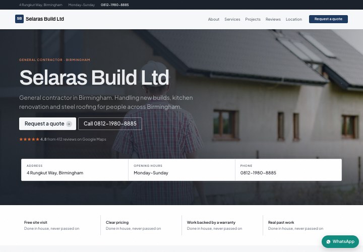 Example page for Selaras Build Ltd using the Proven contractor design