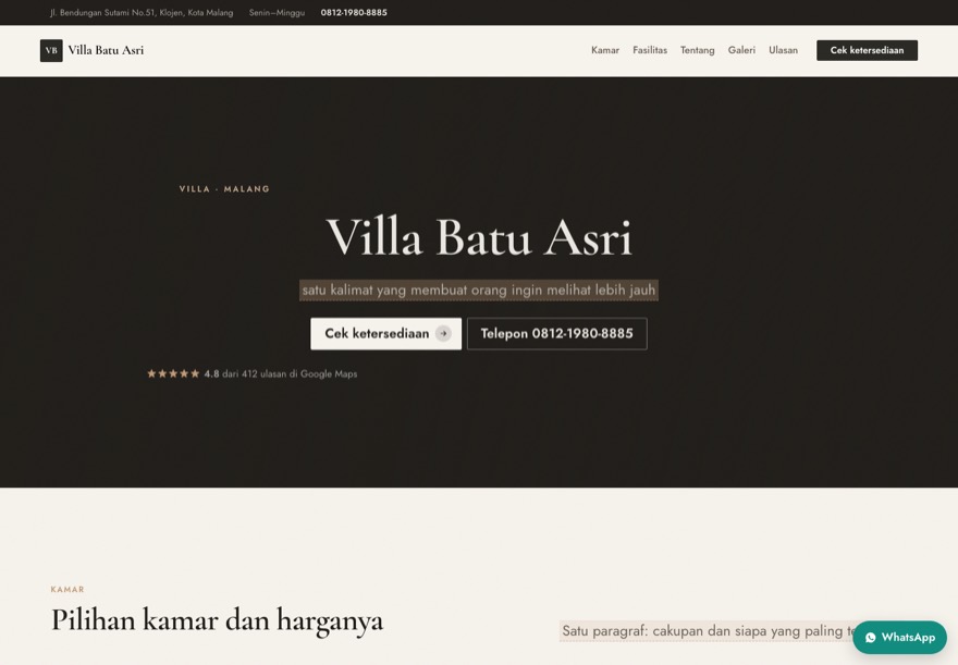 Contoh halaman villa