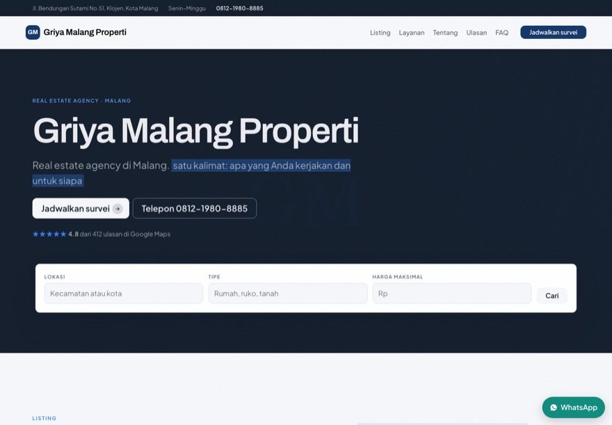 Halaman agen properti hasil SiteFrenz