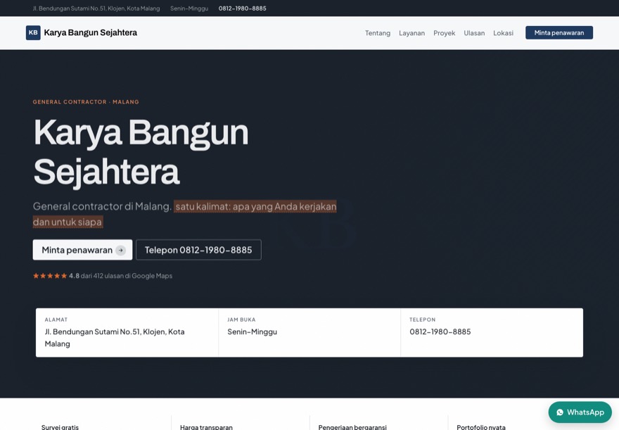Contoh halaman kontraktor